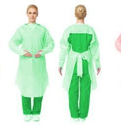 Disposable plastic gown with sleeves yellow